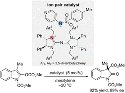 Graphical abstract: A chiral pentanidium and pyridinyl-sulphonamide ion pair as an enantioselective organocatalyst for Steglich rearrangement