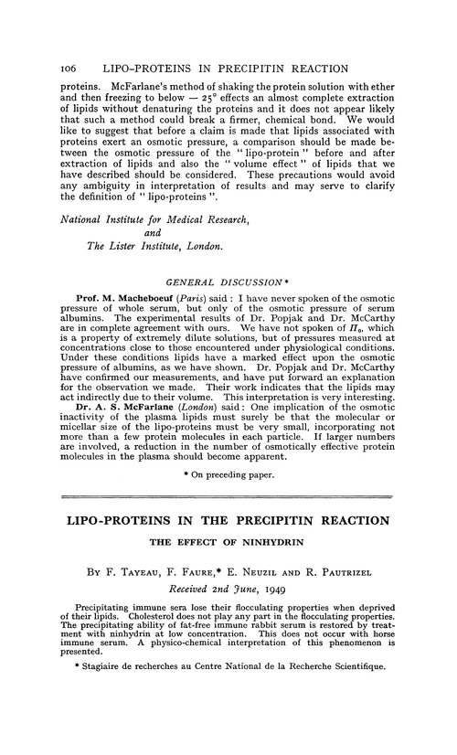 Lipo-proteins in the precipitin reaction. The effect of ninhydrin