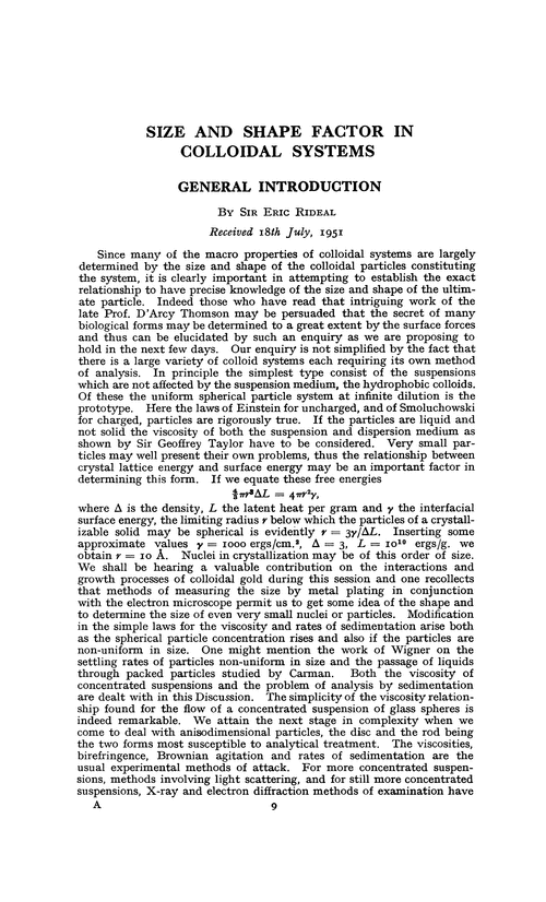 Size and shape factor in colloidal systems. General introduction