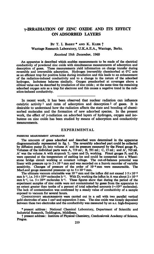 γ-Irradiation of zinc oxide and its effect on adsorbed layers