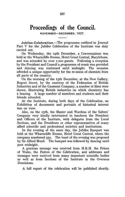 The Institute of Chemistry of Great Britain and Ireland. Journal and Proceedings. Part VI. 1927