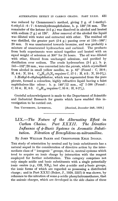 LIX.—The nature of the alternating effect in carbon chains. Part XXXII. The directive influence of ψ-basic systems in aromatic substitution. Nitration of benzylidene-m-nitroaniline