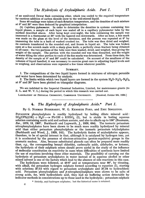 4. The hydrolysis of arylsulphuric acids. Part I