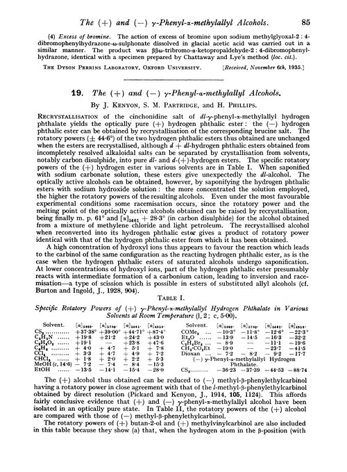 19. The (+) and (–)γ-phenyl-α-methylallyl alcohols