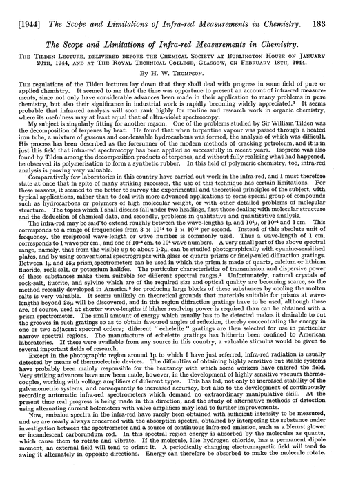 The scope and limitations of infra-red measurements in chemistry