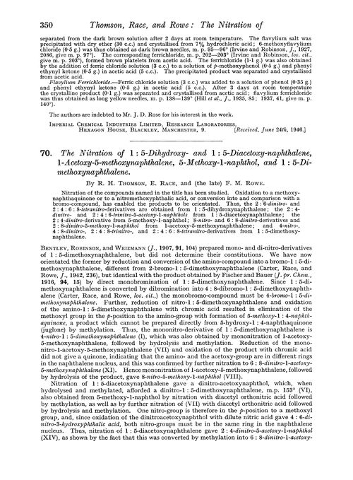 70. The nitration of 1 : 5-dihydroxy- and 1 : 5-diacetoxy-naphthalene, 1-acetoxy-5-methoxynaphthalene, 5-methoxy-1-naphthol, and 1 : 5-di-methoxynaphthalene