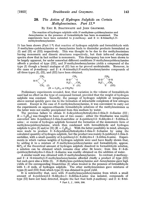 28. The action of hydrogen sulphide on certain methyleneimines. Part II