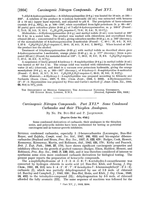 Carcinogenic nitrogen compounds. Part XVI. Some condensed carbazoles and their thiophen analogues