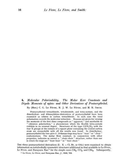 4. Molecular polarisability. The molar Kerr constants and dipole moments of spiro- and other derivatives of pentaerythritol