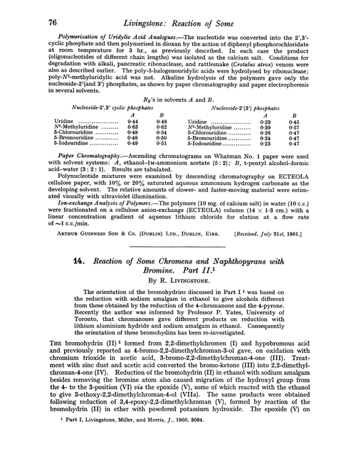 14. Reaction of some chromens and naphthopyrans with bromine. Part II