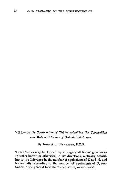 VIII.—On the construction of tables exhibiting the composition and mutual relations of organic substances