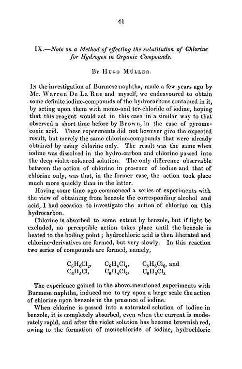 IX.—Note on a method of effecting the substitution of chlorine for hydrogen in organic compounds