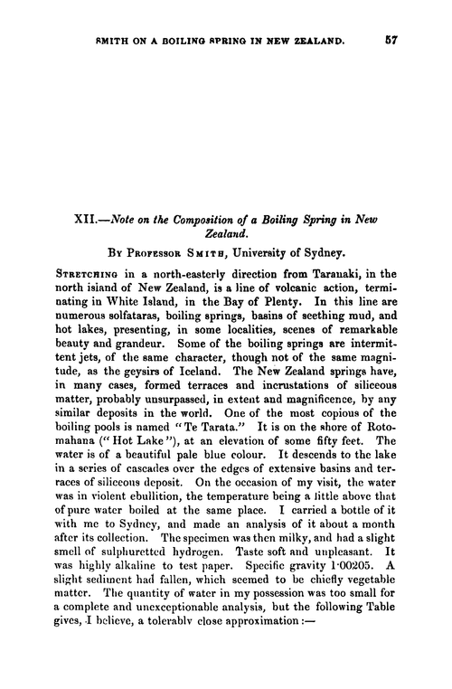 XII.—Note on the composition of a boiling spring in New Zealand