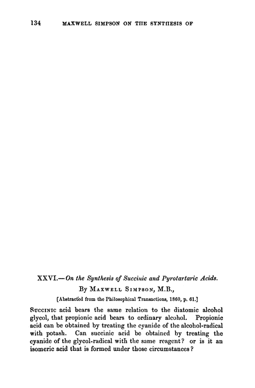 XXVI.—On the synthesis of succinic and pyrotartaric acids