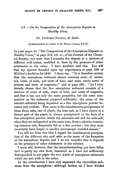 LV.—On the composition of the amorphous deposit in healthy urine