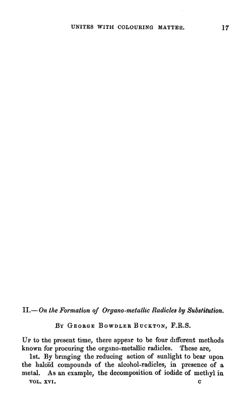 II.—On the formation of organo-metallic radicles by substitution