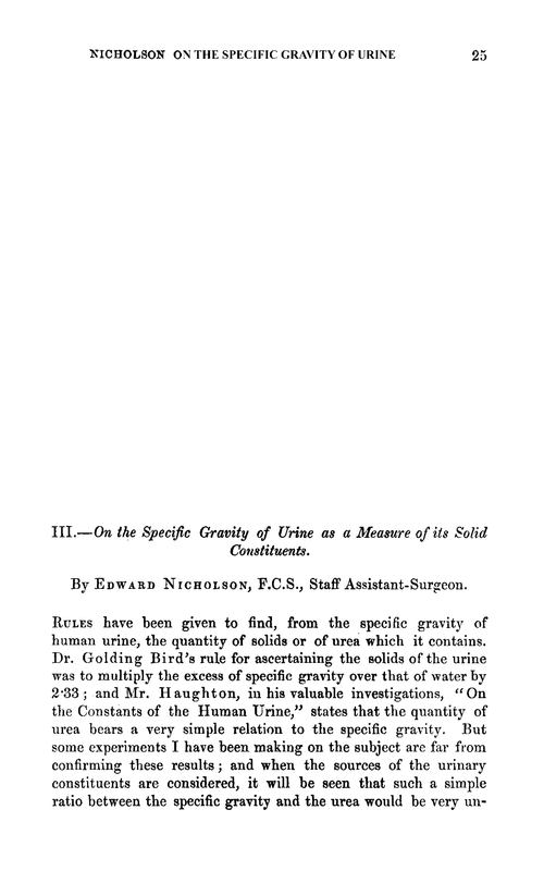 III.—On the specific gravity of urine as a measure of its solid constituents