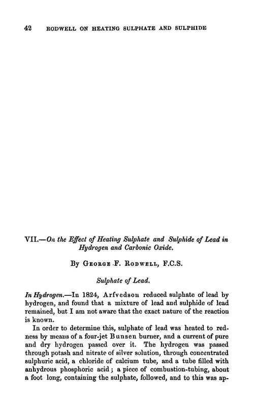 VII.—On the effect of heating sulphate and sulphide of lead in hydrogen and carbonic oxide