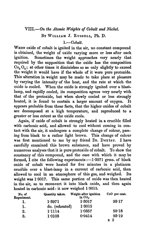 VIII.—On the atomic weights of cobalt and nickel