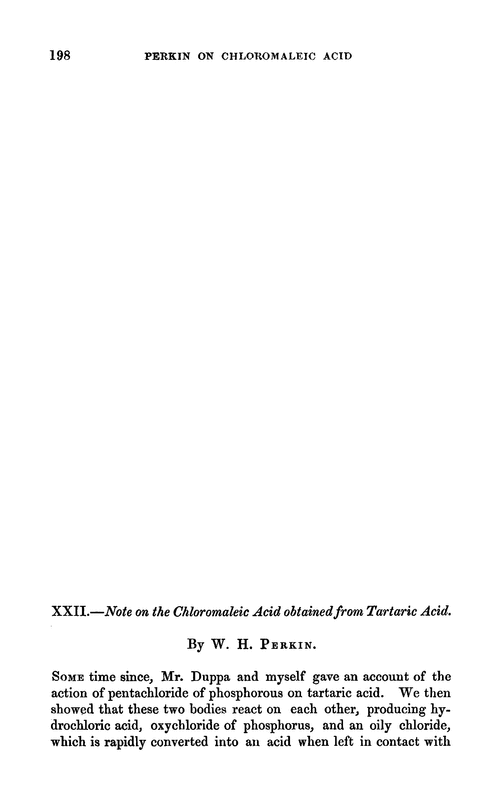 XXII.—Note on the chloromaleic acid obtained from tartaric acid