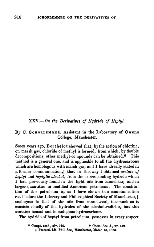 XXV.—On the derivatives of hydride of heptyl