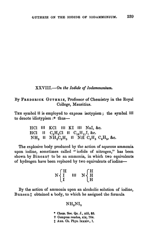 XXVIII.—On the iodide of iodammonium