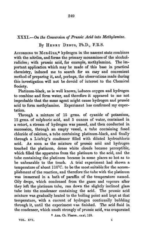 XXXI.—On the conversion of prussic acid into methylamine