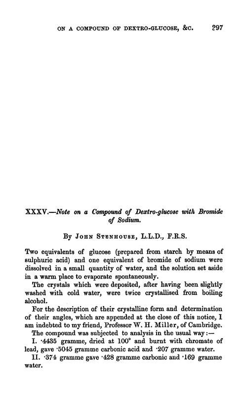 XXXV.—Note on a compound of dextro-glucose with bromide of sodium