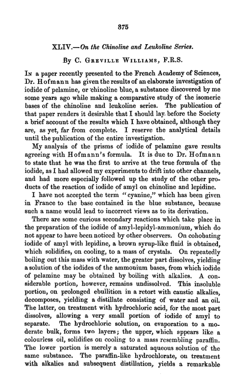 XLIV.—On the chinoline and leukoline series