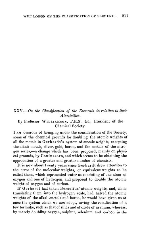 XXV.—On the classification of the elements in relation to their atomicities