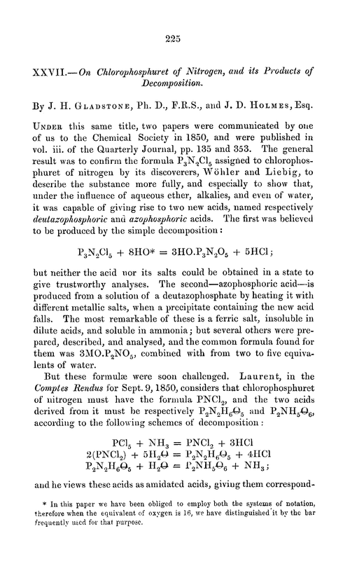 XXVII.—On chlorophosphuret of nitrogen, and its products of decomposition