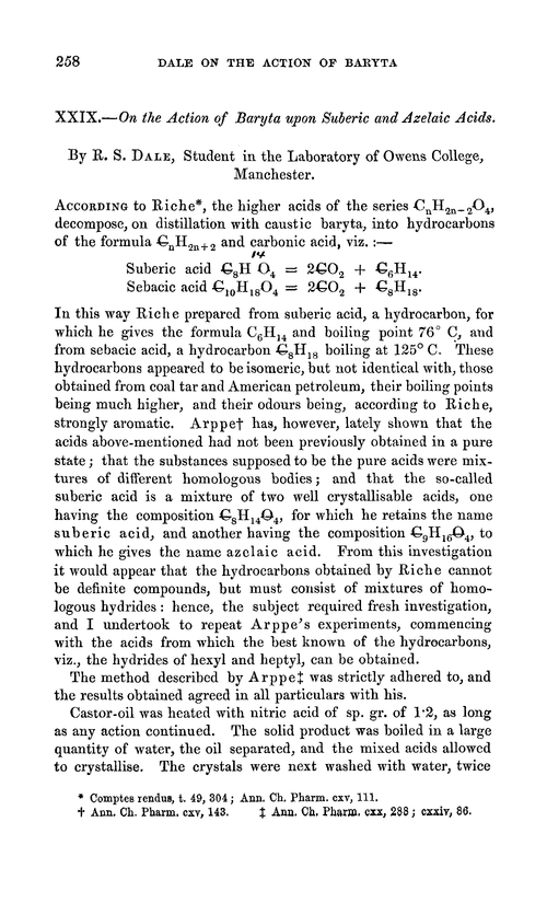 XXIX.—On the action of baryta upon suberic and azelaic acids