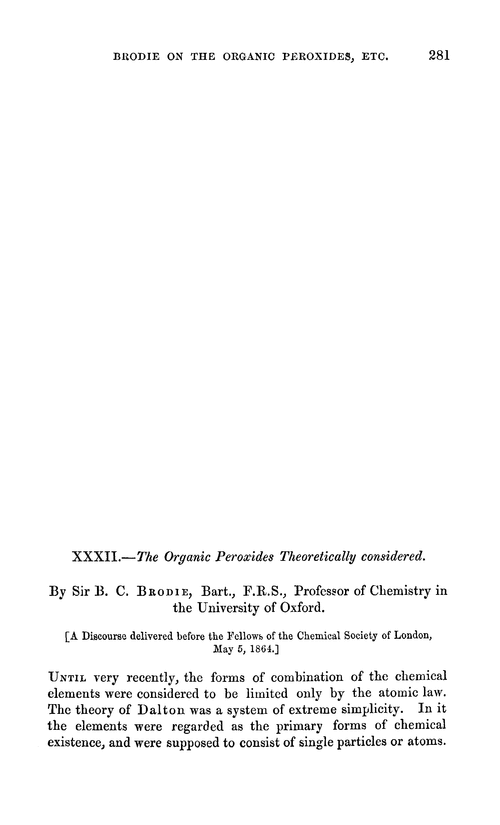 XXXII.—The organic peroxides theoretically considered