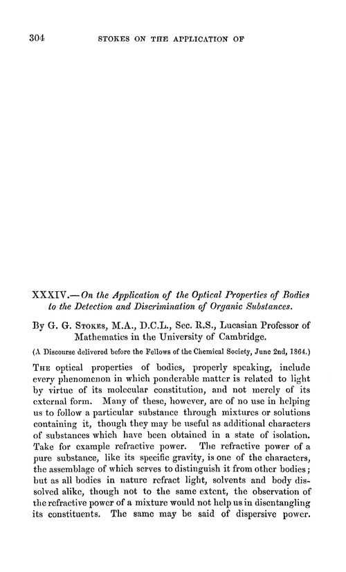 XXXIV.—On the application of the optical properties of bodies to the detection and discrimination of organic substances