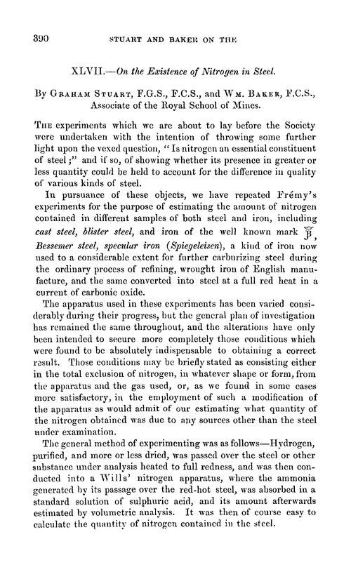 XLVII.—On the existence of nitrogen in steel