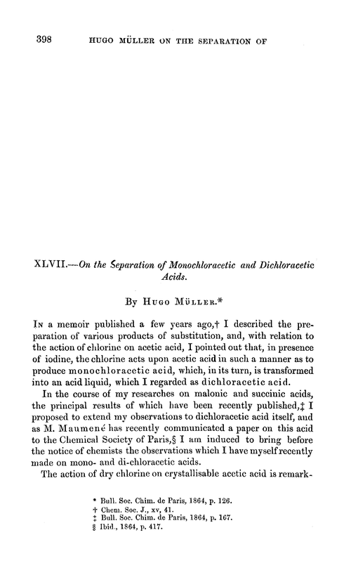 XLVII.—On the preparation of monochloracetic and dichloracetic acids