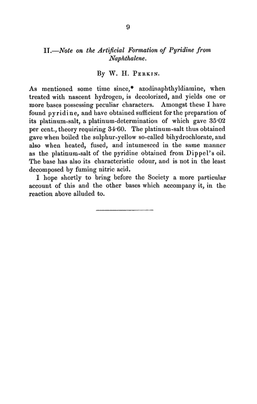 II.—Note on the artificial formation of pyridine from naphthalene