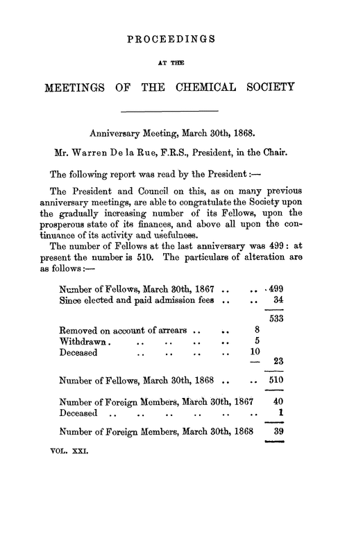 Proceedings at the Meetings of the Chemical Society