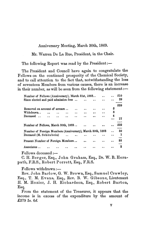 Anniversary meeting, March 30th, 1869