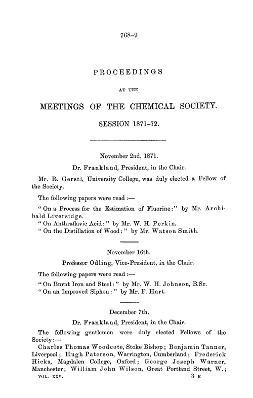 Proceedings at the Meetings of the Chemical Society