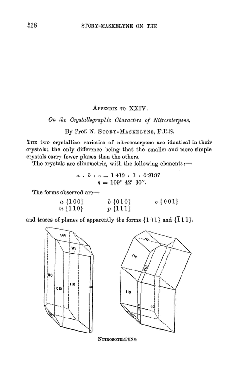 Appendix to XXIV. On the crystallographic characters of nitrosoterpene