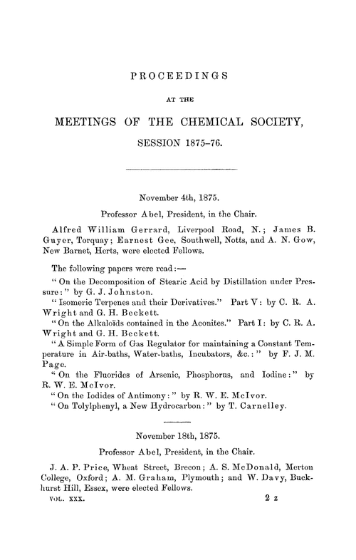 Proceedings at the Meetings of the Chemical Society