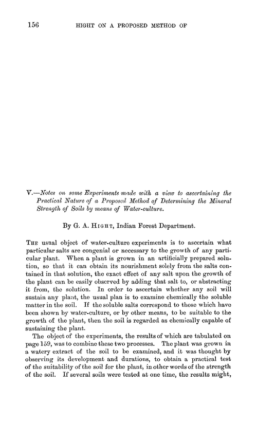 V.—Notes on some experiments made with a view to ascertaining the practical nature of a proposed method of determining the mineral strength of soils by means of water-culture