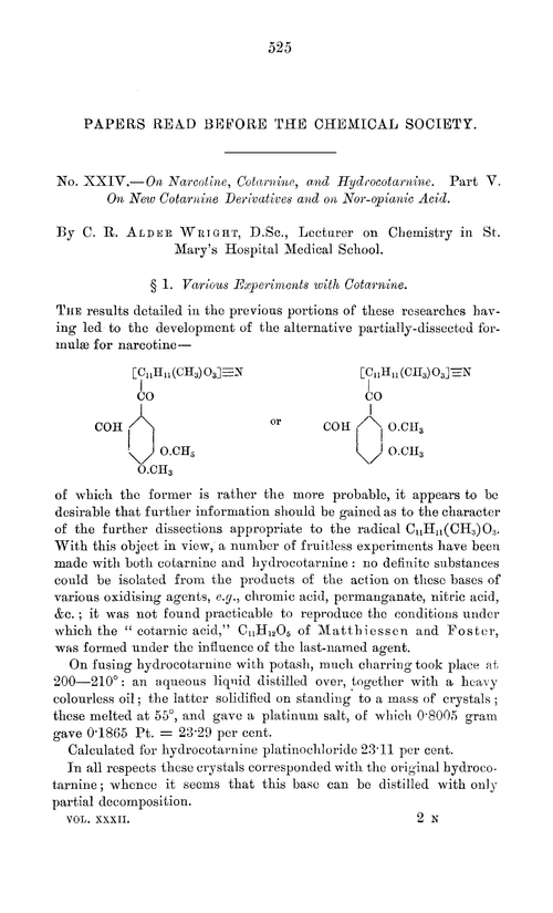 XXIV.—On narcotine, cotarnine, and hydrocotarnine. Part V. On new cotarnine derivatives and on nor-opianic acid