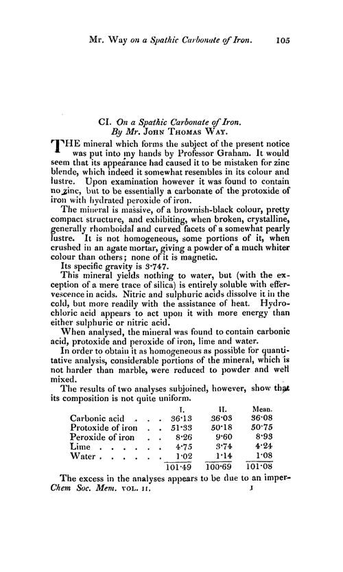 CI. On a spathic carbonate of iron