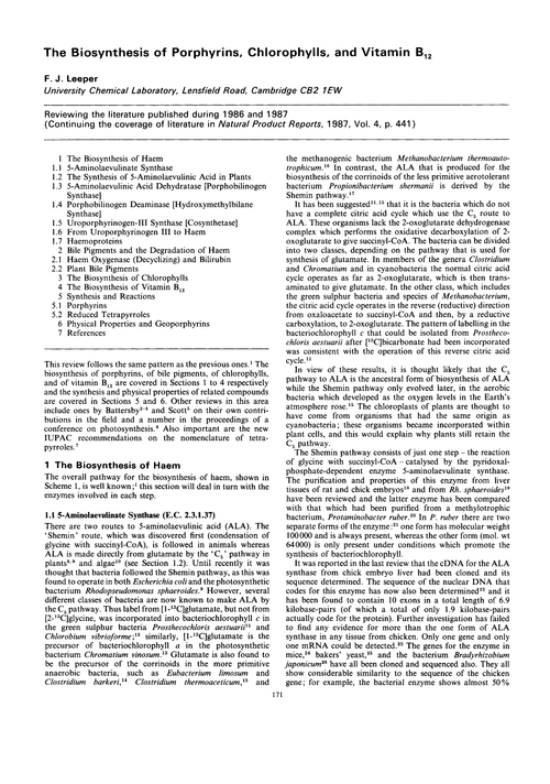 The biosynthesis of porphyrins, chlorophylls, and vitamin B12