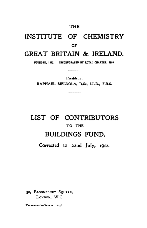 The Institute of Chemistry of Great Britain and Ireland. Proceedings, 1912. Part I