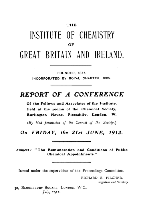 The Institute of Chemistry of Great Britain and Ireland. Report of a conference