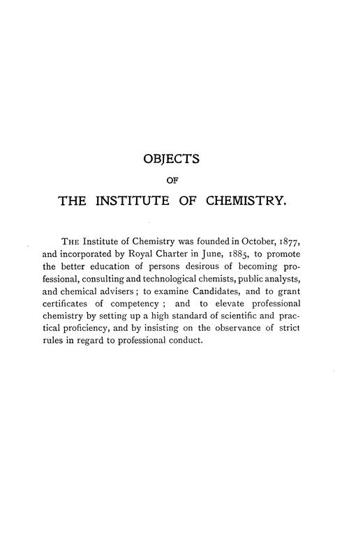 The Institute of Chemistry of Great Britain and Ireland. Objects of the Institute of Chemistry