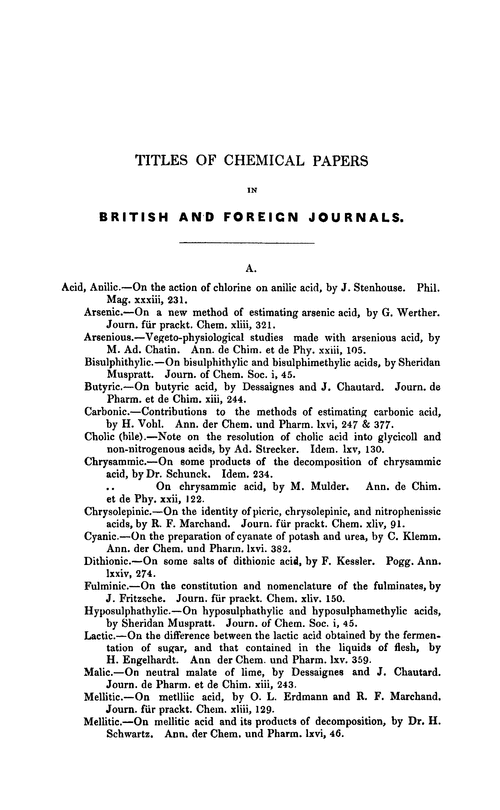 Titles of chemical papers in British and foreign journals